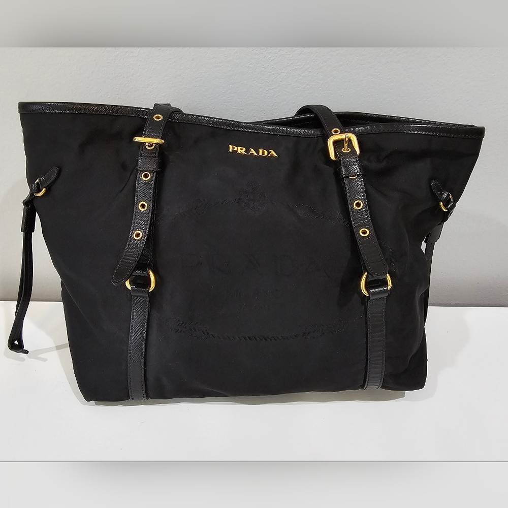 Prada  Tessuto Nylon Saffiano Jacquard Logo Tote Black